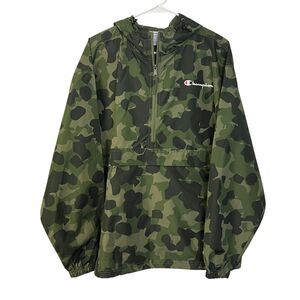 Champion Mens Authentic Athleticwear Camo Anorak Jacket Hooded Green Windbreaker